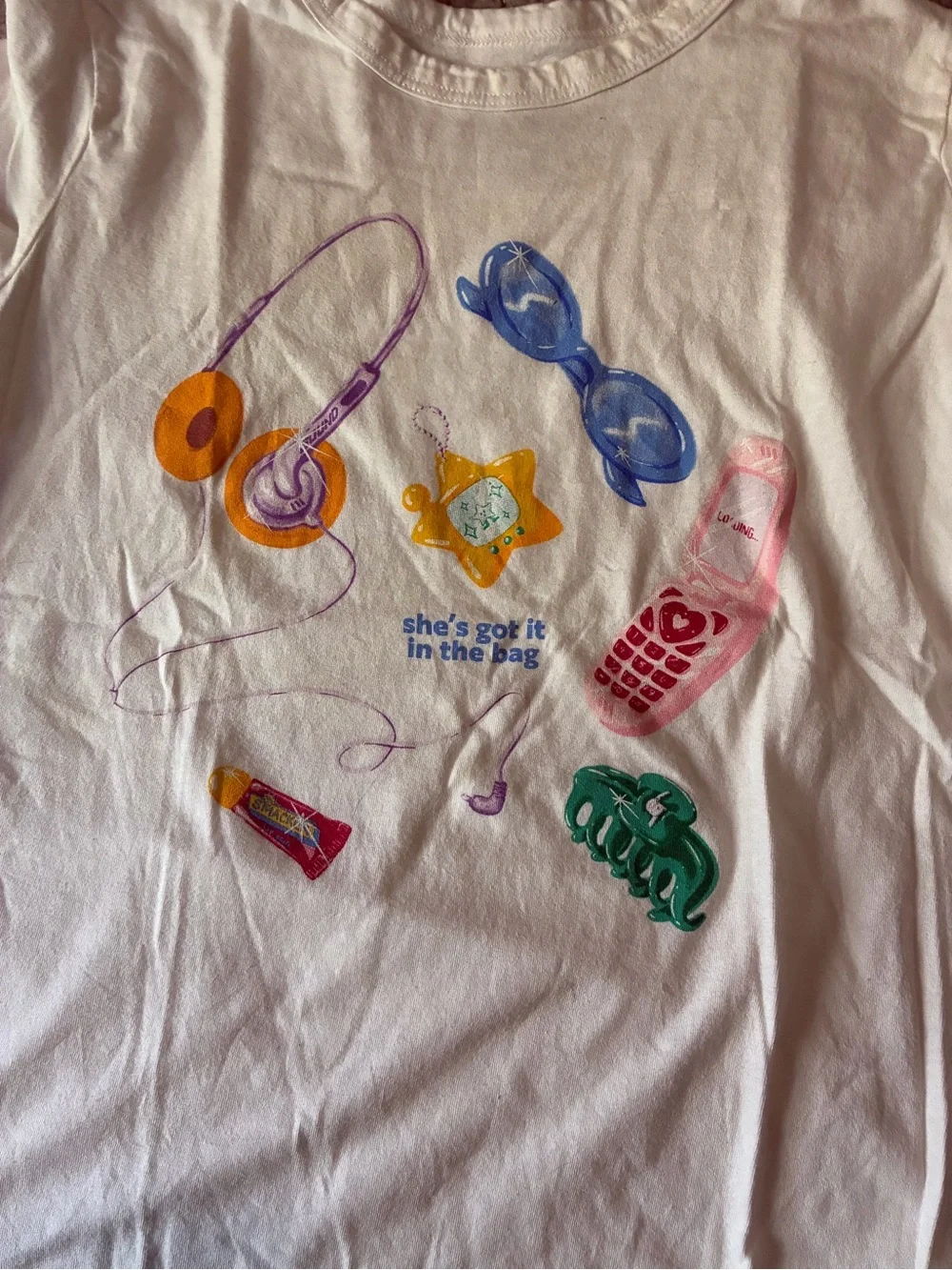 Old Navy White Tee with Colorful Accessories Graphic